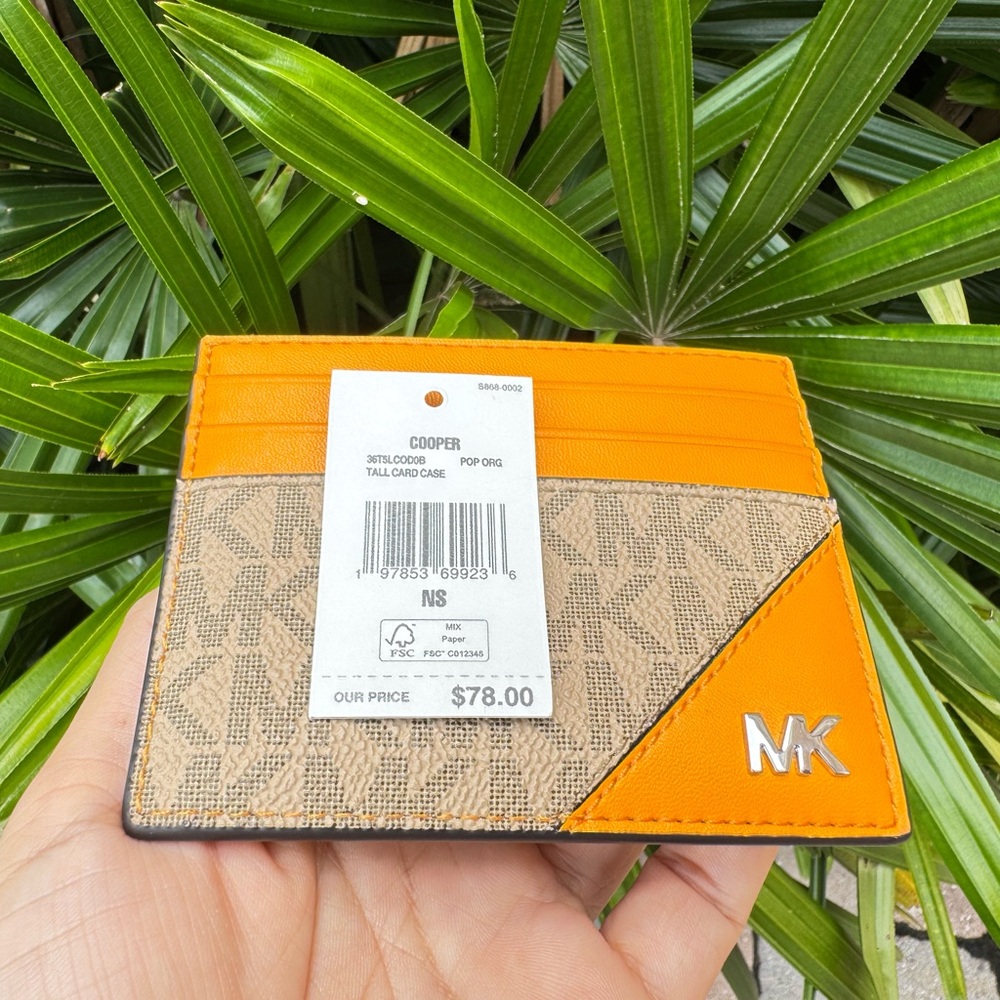 Michael Kors Jet Set Cooper Card Case Wallet MK Pop Orange - Picture 6 of 9